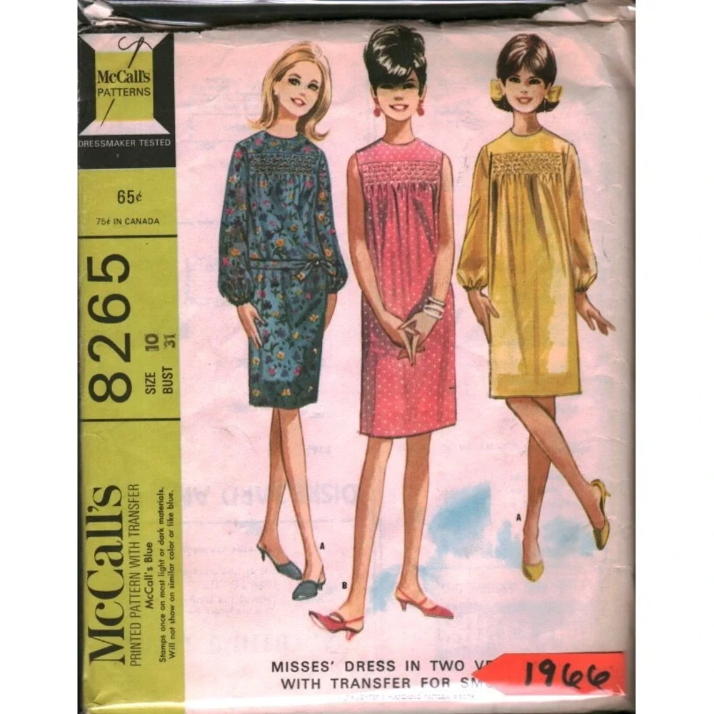 8265 Vintage 1966 McCalls Smocked Dress Pattern Size 10 B:31